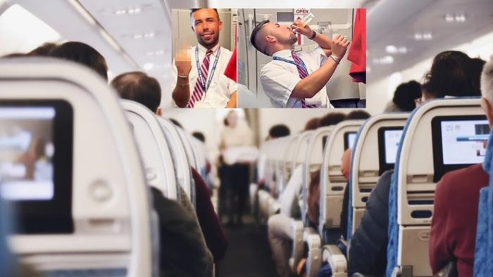 steward pije alkohol w samolocie