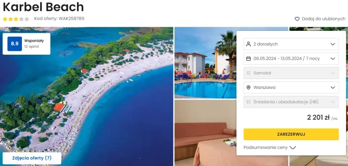 oferta hotelu Karbel Beach w Turcji ceny 
