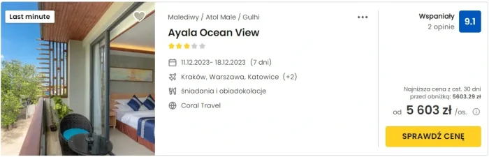 oferta hotelu Ayala Ocean View na Malediwach ceny
