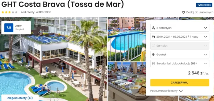 oferta hotelu GHT Costa Brava ceny