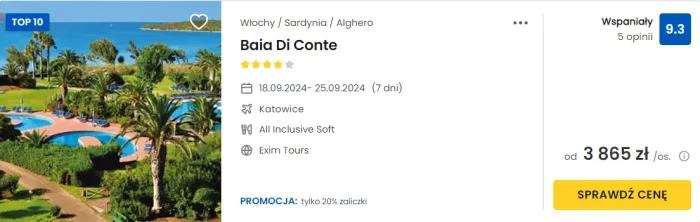 oferta hotelu Baia Di Conte na Sardynii ceny