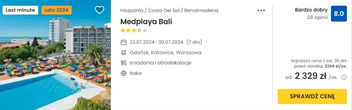 oferta hotelu Medplaya Bali w Hiszpanii ceny