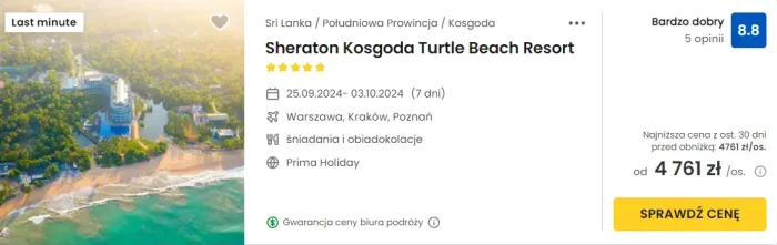 oferta hotelu Sheraton Kosgoda Turtle Beach Resort ceny