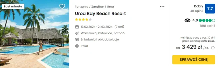 oferta hotelu Uroa Bay Beach Resort na Zanzibarze ceny