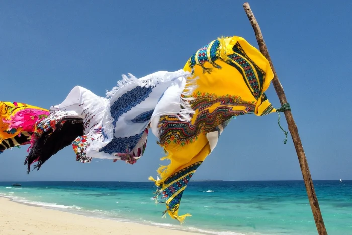 widok na chusty plażę i ocean na Zanzibarze