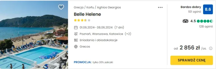 oferta hotelu Belle Helene Korfu ceny