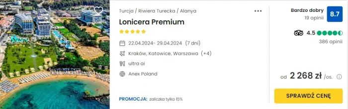 oferta hotelu Lonicera Premium Turcja ceny