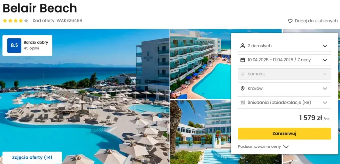 oferta hotelu Belair Beach na Rodos ceny