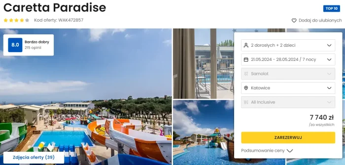 oferta hotelu Caretta Paradise w Grecji ceny