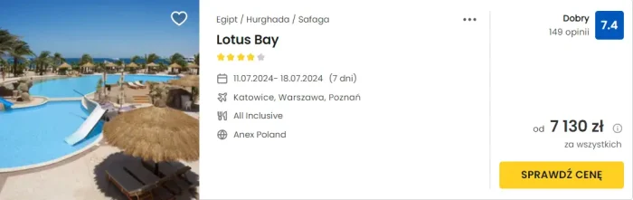 oferta hotelu Lotus Bay w Egipcie ceny