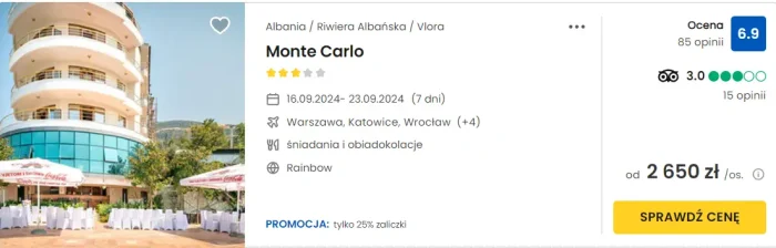 Oferta hotelu Monte Carlo w Albanii ceny