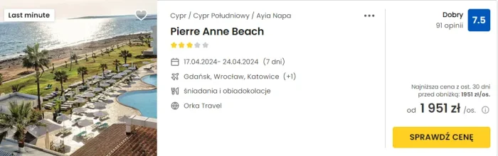 Oferta hotelu Pierre Anne Beach na Cyprze ceny