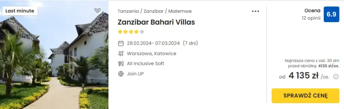 oferta hotelu Zanzibar Bahari Villas na Zanzibarze ceny