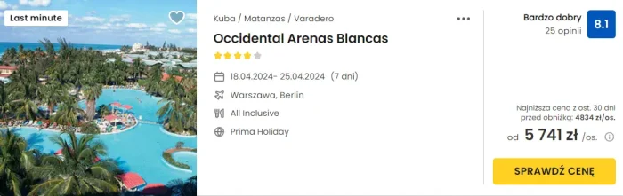 oferta hotelu Occidental Arenas Blancas na Kubie ceny