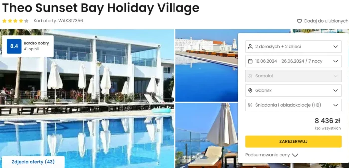 oferta hotelu Theo Sunset Bay Holiday Village na Cyprze ceny