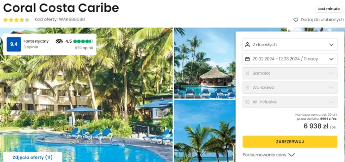 oferta hotelu Coral Costa Caribe na Dominikanie ceny