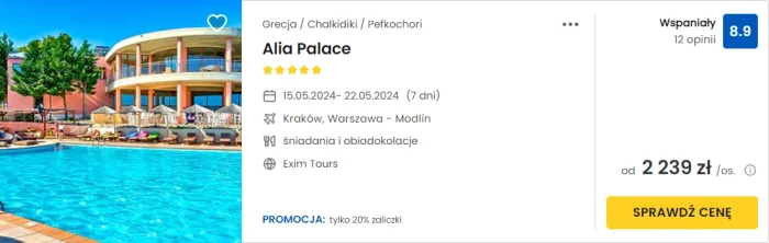 oferta hotelu Alia Palace na Chalkidiki w Grecji ceny