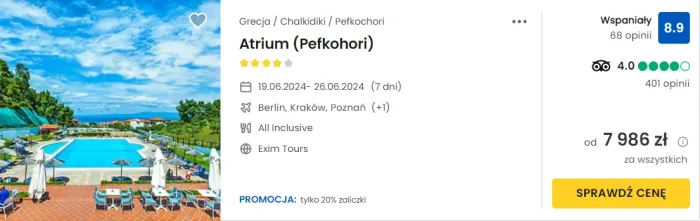 oferta hotelu Atrium na Chalkidiki ceny
