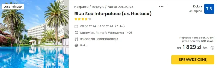 oferta hotelu Blue Sea Interpalace na Teneryfie ceny