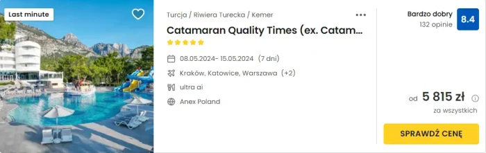 oferta hotelu Catamaran Quality Times w Turcji ceny