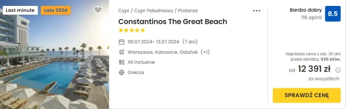 oferta hotelu Constantinos The Great Beach na Cyprze ceny