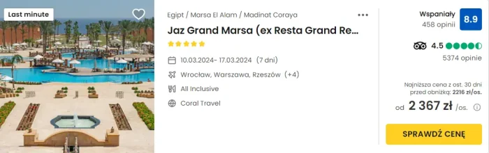 oferta hotelu Jaz Grand Marsa w Egipcie ceny