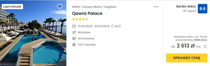 oferta hotelu Qawra Palace na Malcie ceny