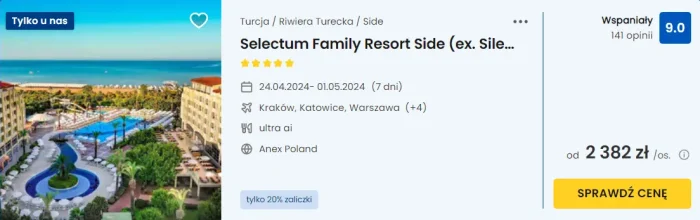 oferta hotelu Selectum Family Resort w Turcji ceny