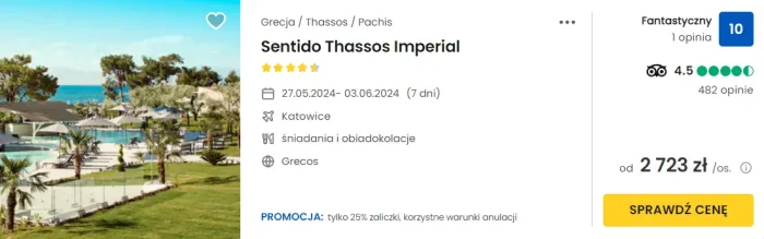 oferta hotelu sentido thassos Imperial w Grecji ceny
