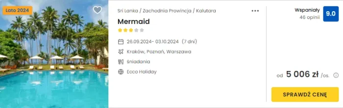 Oferta hotelu Mermaid na Sri Lance ceny