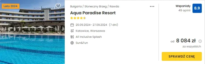 oferta hotelu Aqua Paradise Resort w Bułgarii ceny