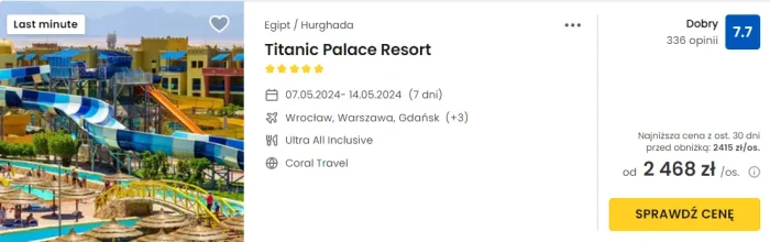 Oferta hotelu Titanic Palace Resort w Egipcie ceny