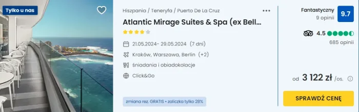 oferta hotelu Atlantic Mirage Suites&Spa na Teneryfie ceny