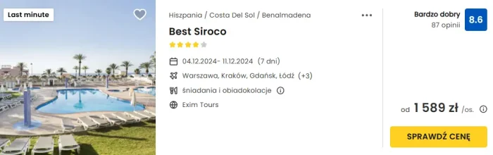 oferta hotelu Best Siroco w Hiszpanii ceny