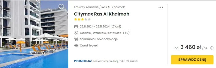 oferta hotelu Citymax Ras AI Khaimah w Dubaju ceny