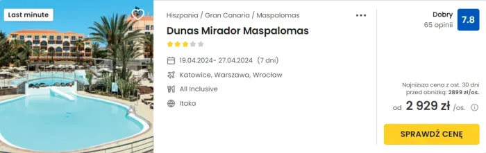 oferta hotelu Dunas Mirador Maspalomas ceny