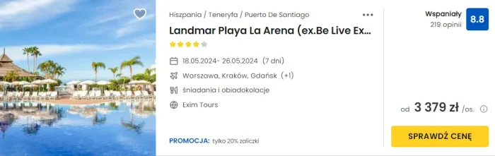oferta hotelu Landmar Playa La Arena Teneryfa ceny