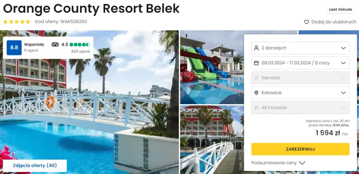 oferta hotelu Orange Country Resort w Turcji ceny