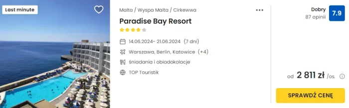 oferta hotelu Paradise Bay Resort na Malcie ceny