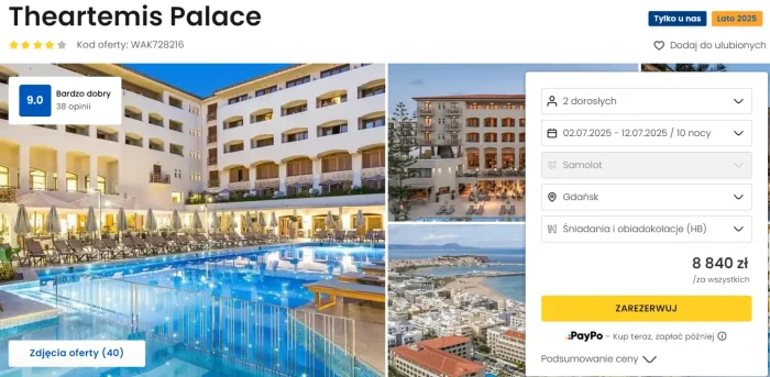 oferta hotelu Theartemis Palace ceny