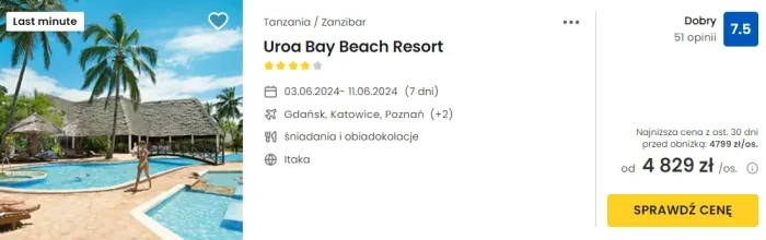 oferta hotelu Uroa Bay Beach Resort na Zanzibarze