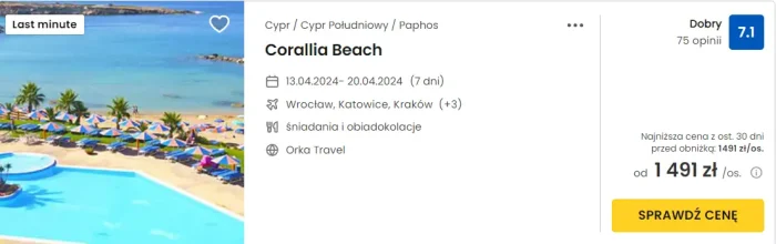 oferta hotelu corallia beach na Cyprze ceny