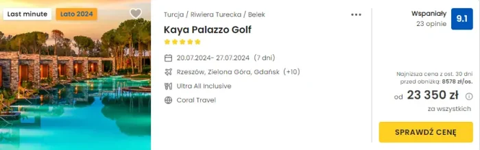 Oferta hotelu Kaya Palazzo Golf w Turcji ceny