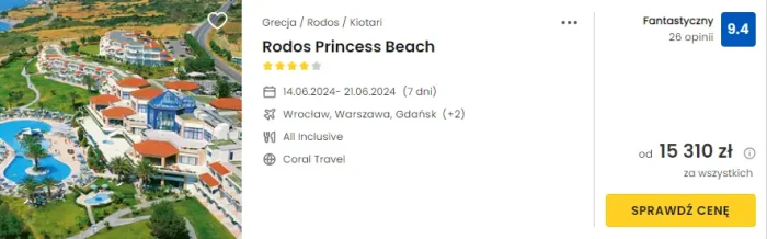 Oferta hotelu Rodos Princess Beach na Rodos ceny