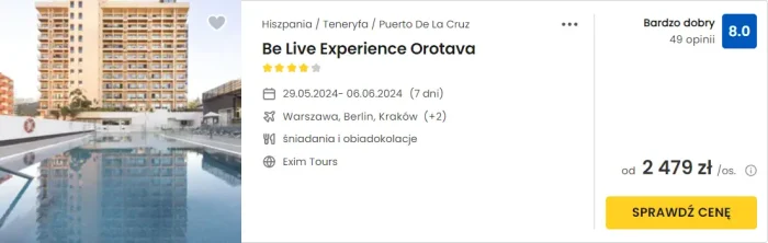 oferta hotelu Be Live Experience Orotava na Teneryfie ceny