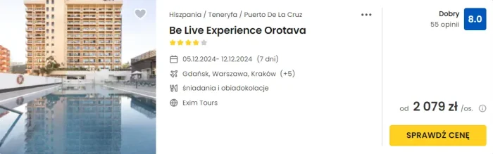 oferta hotelu Be Live Experience Orotava na Teneryfie ceny