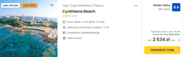 oferta hotelu Cynthiana Beach na Cyprze ceny