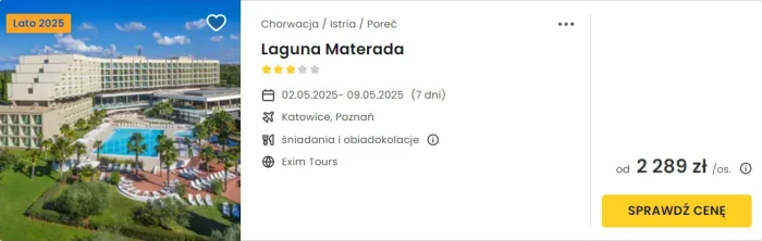 oferta hotelu Laguna Materada w Chorwacji ceny