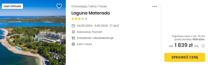 oferta hotelu Laguna Materada w Chorwacji ceny