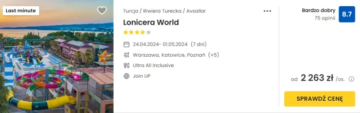 oferta hotelu Lonicera World w Turcji ceny